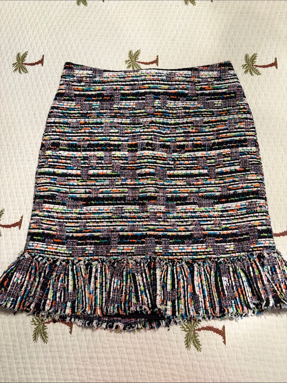 Ann Taylor Multicolor Tweed Fringe-Hem Mini Skirt